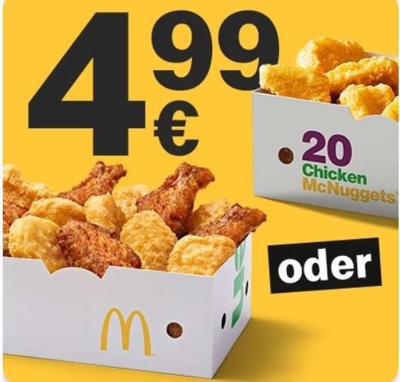 20er Chicken McNuggets oder Chicken Box für je 4,99€ [McDonalds App]