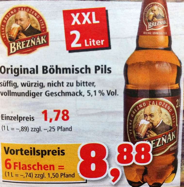 6x 2 Liter-Flaschen Breznak Original Böhmisch Pils für 8,88€ (0,74€/L) bei Thomas Philipps ab dem 03.06.