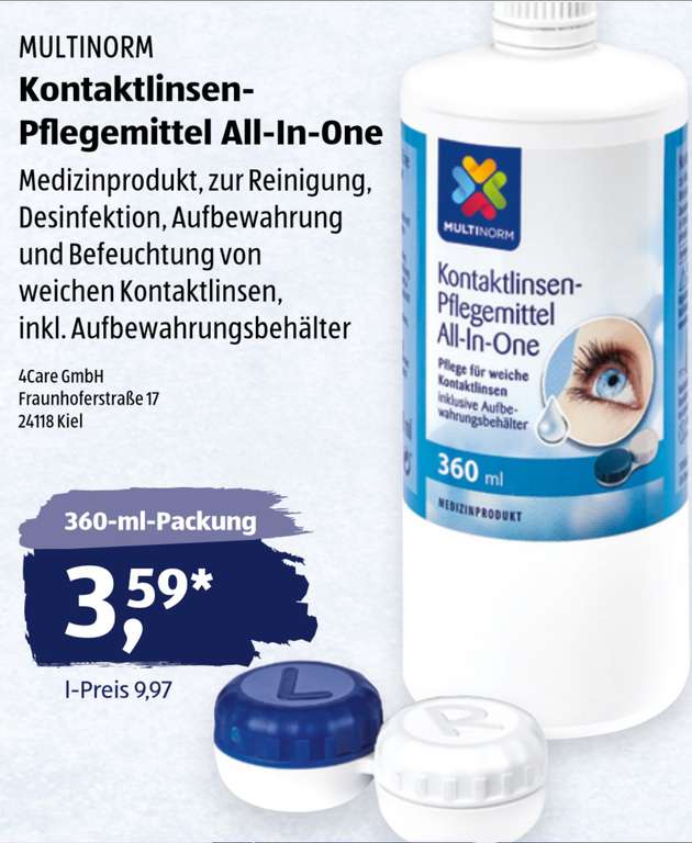 Kontaktlinsen-Pflegemittel All-in-One inklusive Aufbewahrungsbehälter (für weiche Linsen) ab dem 13.06. bei Aldi Süd