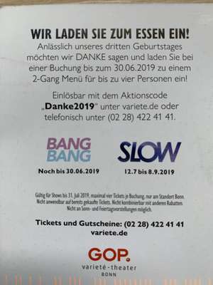 Gratis 2-Gang Menü /GOP Variete Bonn