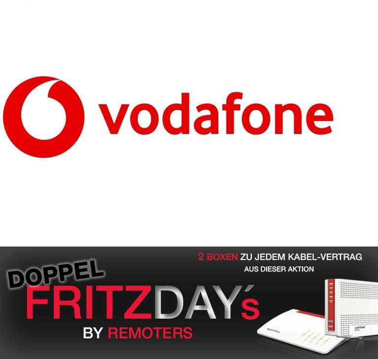 Vodafone-Kabel-Internet 200/400/500 Mbits inkl. WLAN-Router und 100€ Gutschrift + 2x FRITZ!Box 6590 (Wert 373€) geschenkt