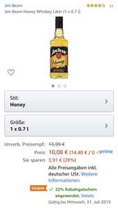 Jim Beam Honey 2x0,7l 17,94€ [Prime-Mitglieder]