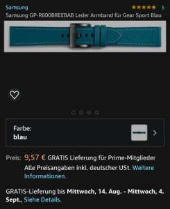 Samsung GP-R600BREEBAB Leder Armband für Gear Sport Blau Smartwatch [PRIME] - NORMALO 13,56€