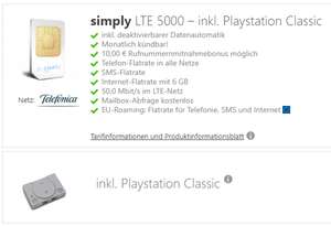 PlayStation Classic gratis zum Tarif simply LTE 5000 (6 GB / MONATLICH KÜNDBAR / o2-Netz) 12,99 € mtl. + 30 € Sofortbonus