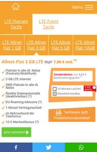 3gb Allnet flat Telefonica LTE für 6.99/Monat monatlich kündbar oder 24 Monate mit 9.99 Bonus