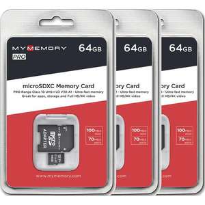 MyMemory 64GB V30 PRO Micro SD Card (SDXC) UHS-1 U3 3er Pack für 23,47€ (Einzelpreis 7,89€) @ Mymemory