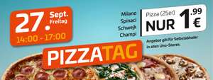 [lokal Magdeburg, Halle, Leipzig, Merseburg] uno Pizza Milano, Spinaci, Schwejk, Champi (25 cm) am Freitag, 27.9. von 14-17 Uhr je 1,99 €