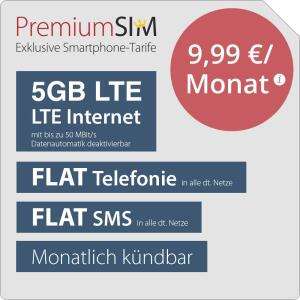 5GB LTE PremiumSIM Tarif für mtl. 9,99€ inkl. Allnet- & SMS-Flat (monatlich kündbar / 24-Monatsvertrag, o2-Netz)