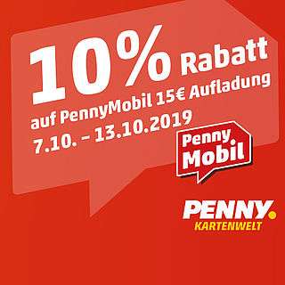 10% Rabatt auf 15€ Penny Mobil Guthaben (Telekom-Netz) [Penny Kartenwelt]