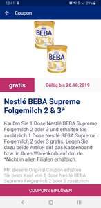 Nestlé BEBA Supreme Folgemilch 2 oder 3 (Kaufe 1 - erhalte 2) mit einem Coupon aus der App oder Kindermilch 1 oder 2