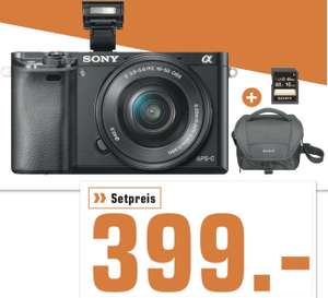 Lokal Saturn Osnabrück: Sony Alpha 6000 L Kit 16-50mm + Sony Bag Black Tasche + Speicherkarte für 399€