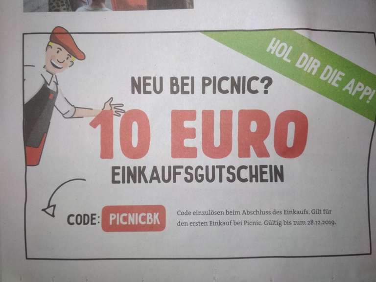 Picnic: 10€ Gutschein für den Einkauf (ausgewählte Gebiete)