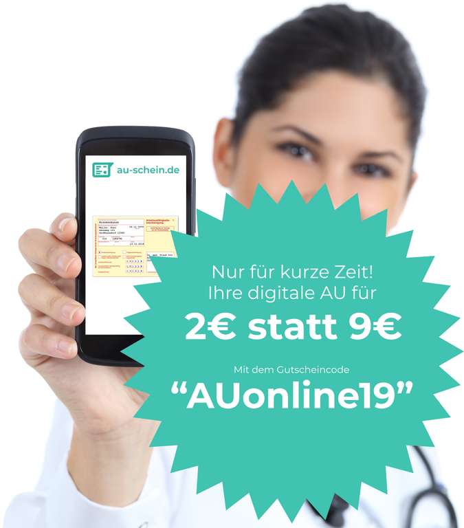 Online Krankschreibung für 2€ (statt 9€) - au-schein.de