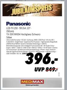 Panasonic TX-55FXW654 4K 55 Zoll UHD TV (LED Fernseher, Smart TV, HDR,Quattro Tuner) für 396€! Medimax Bochum!