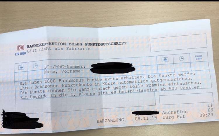 1000 BahnBonus Punkte für BahnCard Besitzer GRATIS [personalisiert]
