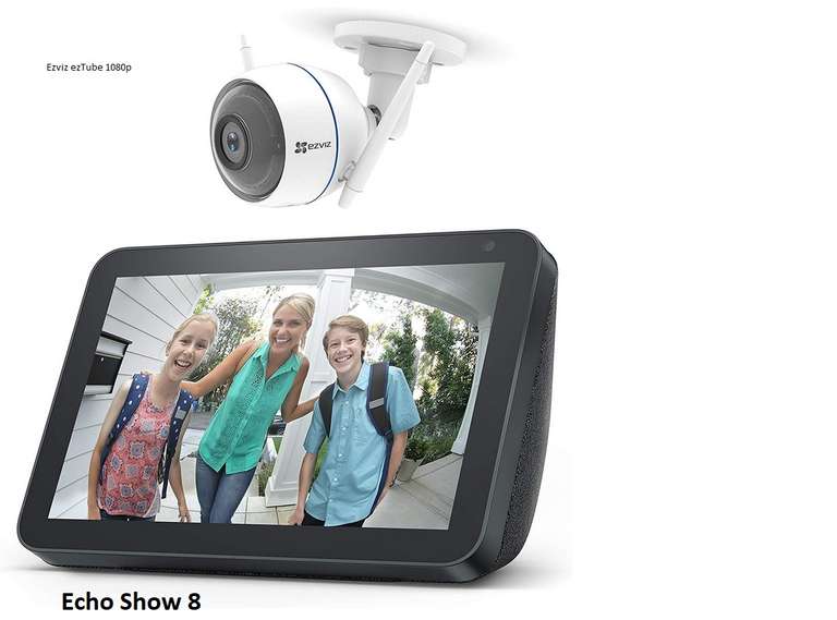 Amazon Prime Echo Show 8 (Acht) + EZVIZ ezTube 1080p, Smart Speaker, Display + Überwachungskamera