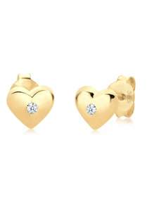 Elli PREMIUM Ohrringe Kinder Herz Diamant (0.04 ct.) 585 Gelbgold