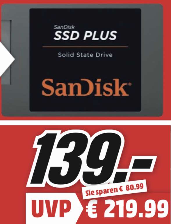 NUR noch in den Märkten: SanDisk SSD PLUS 2TB SATA III 2,5 für 139€ inkl. Versandkosten / Sony KD-55XG8505 139cm 4K UHD TV für 699€