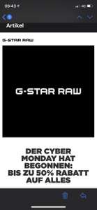 G-Star 25-50 % auf alles Cyber Monday