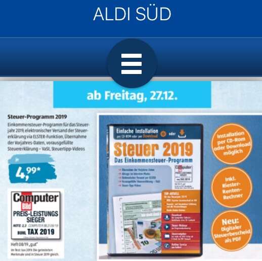 Aldi Süd Steuer CD 2019 ( ab 27.12 ) bei Aldi Süd