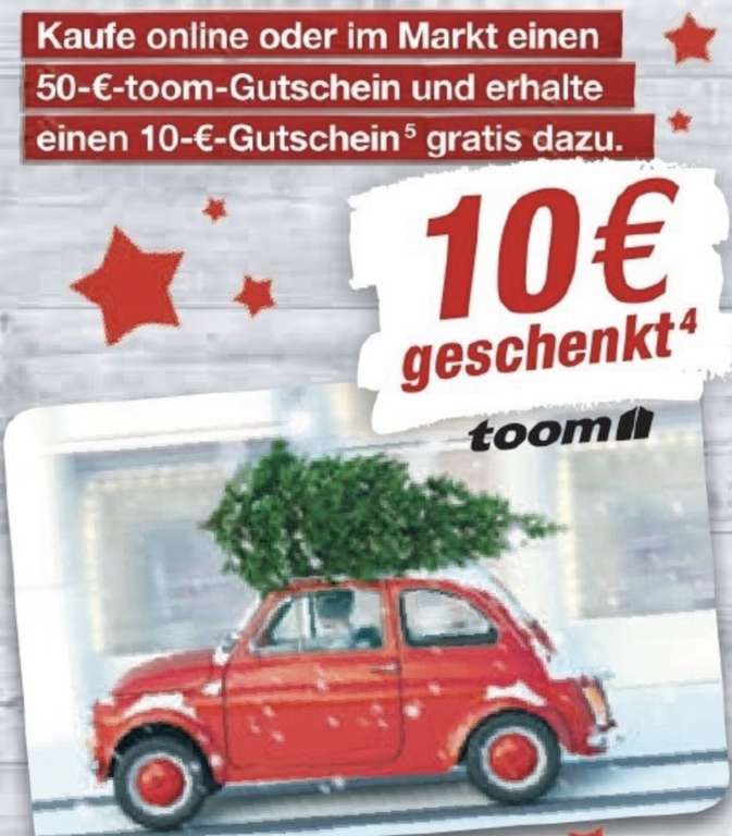 Toom Baumarkt: 50€ Geschenkkarte kaufen und 10€ Geschenkkarte GRATIS dazu erhalten - nur am 20.12. - online und im Markt