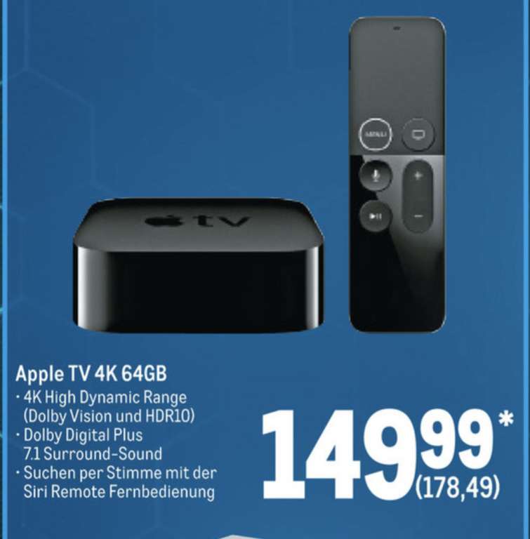 (Metro) Apple TV 4K 64GB mit dem Gutschein für 153,49€