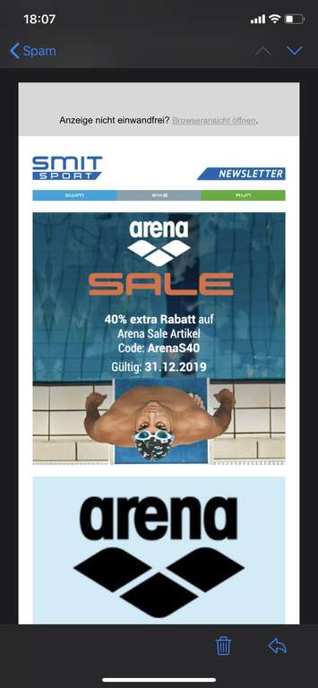 Smit-Sport 40% auf Arena Sale Artikel