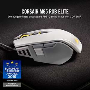 Corsair M65 Elite RGB FPS Gaming Maus (18.000 DPI optischer Sensor, RGB LED Hintergrundbeleuchtung, Anpassbares Gewichtssystem) weiß