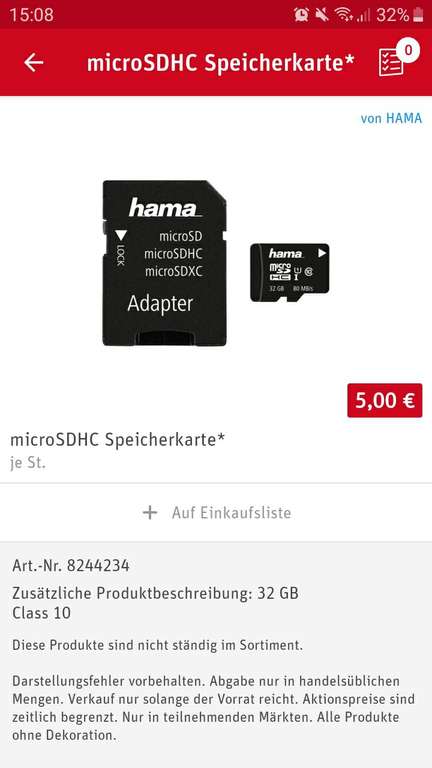 [Rewe] HAMA Micro SD 32 GB