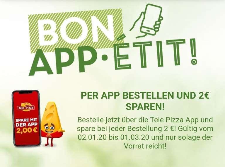 Telepizza 2€ sparen bei App Bestellung (MBW 7,50€)
