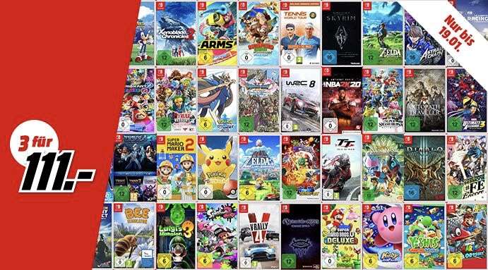 [MM & Amazon] 3x Nintendo Switch Spiele für 111€ (> 50 Spiele zur Auswahl) - z.B. Pokémon Schwert + Luigi‘s Mansion 3 + Breath of the wild