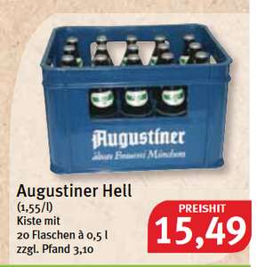 [lokal Süddeutschland] Augustiner Hell (1,55/l) Kiste mit 20 Flaschen à 0,5 l zzgl. Pfand 3,10