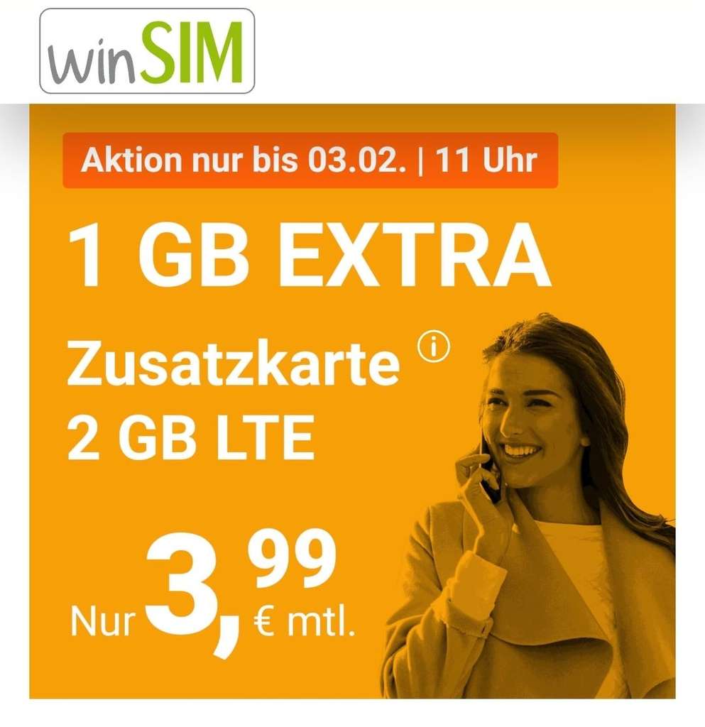 WinSim Zusatzkarte - 2GB (50 Mbit/s) & 100 Freiminuten | mydealz