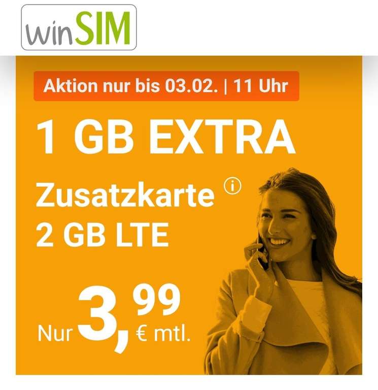 WinSim Zusatzkarte - 2GB (50 Mbit/s) & 100 Freiminuten