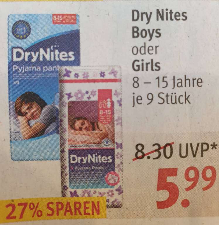 [Rossmann] DryNites Pyjama Pants für 5,99 EUR (mit Gutschein aus Rossmann-App für 2,69 EUR)