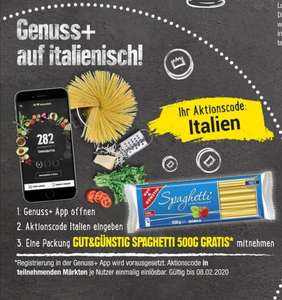 (lokal Edeka Südwest) [Genuss+ App] Gratis Packung Gut&Günstig Spaghetti (sonst 0,45 €)