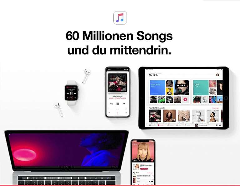Apple Music jetzt bei MediaMarkt 4 Monate kostenlos probehören.