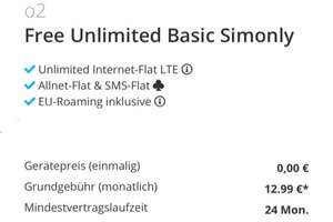 o2 Free Unlimited Basic ( Unlimited Internet mit bis zu 2 Mbit )
