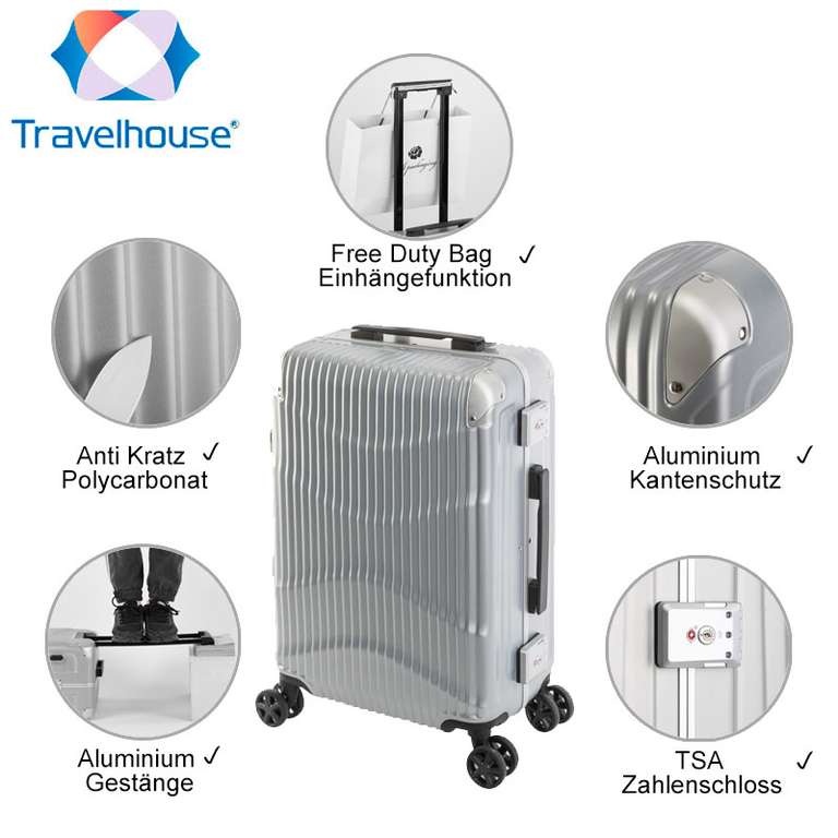 Travelhouse Koffer NewYork Wave | Alu-Rahmen & Polycarbonat- Hartschale | Handgepäck Koffer