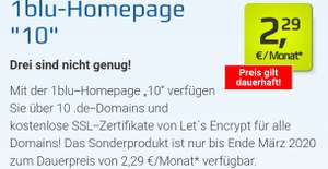 1blu-Homepage "10" mit 10 .de-Domains/80 GB Webspace für 2,29 €/Monat