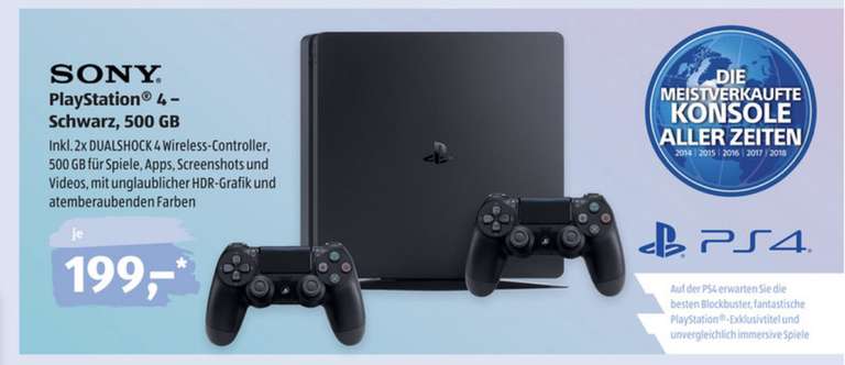 PlayStation 4 mit 500 GB & 2 Dual-Shock 4 Wireless bei ALDI SÜD ab 26.03.
