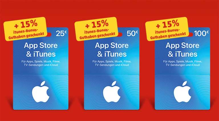 15% zusätzliches Guthaben auf Apple Store & iTunes Geschenkkarte [Penny ab 23.03.]