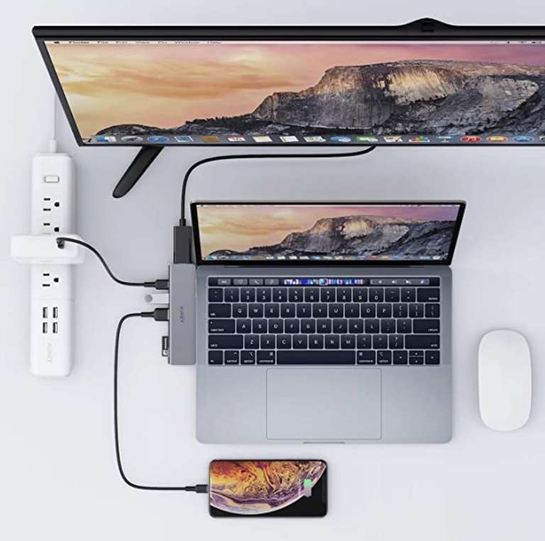 AUKEY USB C Hub Macbook Pro Adapter Thunderbolt 3 Dock mit 4K HDMI, 2 USB 3.0, USB-C Datenanschluss, SD-& MicroSD-Kartenleser