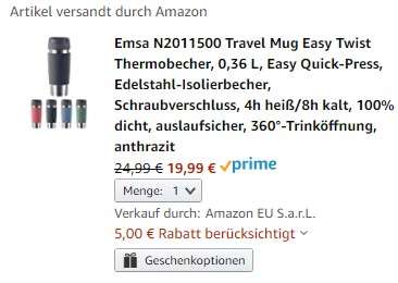 Emsa Travel Mug Easy Twist Thermobecher | Amazon Prime