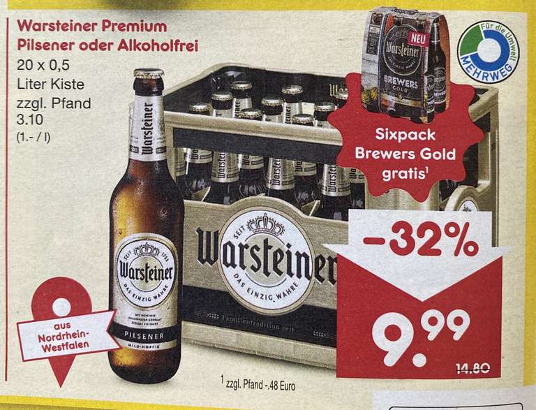 [Lokal Düsseldorf] Warsteiner Kasten + 6er Brewers Gold gratis (inkl. Pfand)
