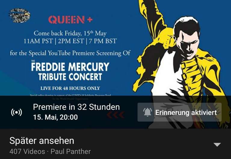 [YouTube] Queen / Freddie Mercury Tribute Concert für 48 Stunden streamen