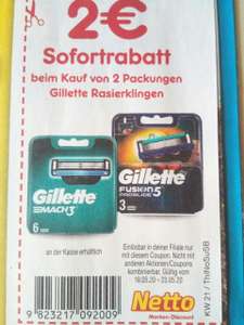 [Netto MD] 2€ Rabatt beim Kauf von 2 Packungen Gillette Rasierklingen