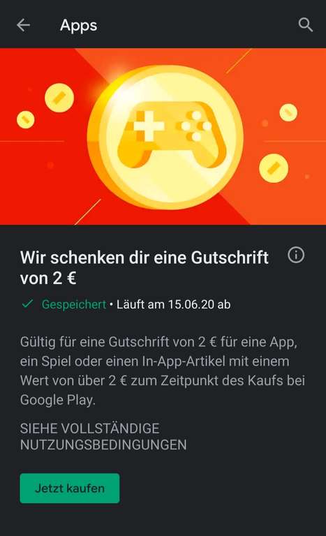 [Google Play Store] 2 Euro Guthaben für Kauf einer App (mglw. personalisiert)