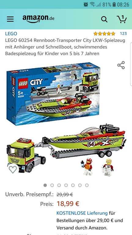 Amazon LEGO City 60254 Rennboot-Transporter
