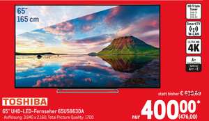 (Lokal Metro) Toshiba 165 cm/65 Zoll 4K Ultra HD 65U5863DA LED-Fernseher mit Lautsprecher von Onkyo (Smart-TV, Dolby Vision HDR, HDR10, HLG)